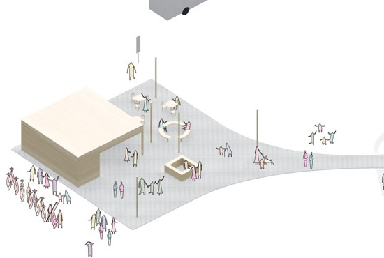 アクソメ-エントランスより舞台空間へ